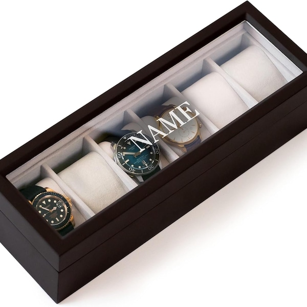Organizador de caja para relojes de madera maciza con acabado espresso y tapa de vidrio de Case Elegance