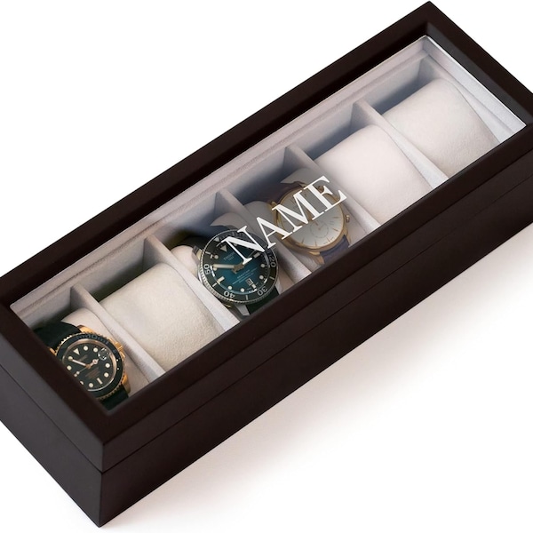 Espresso Finish Solid Wood Watch Box Organizer with Glass Display Top by Case Elegance