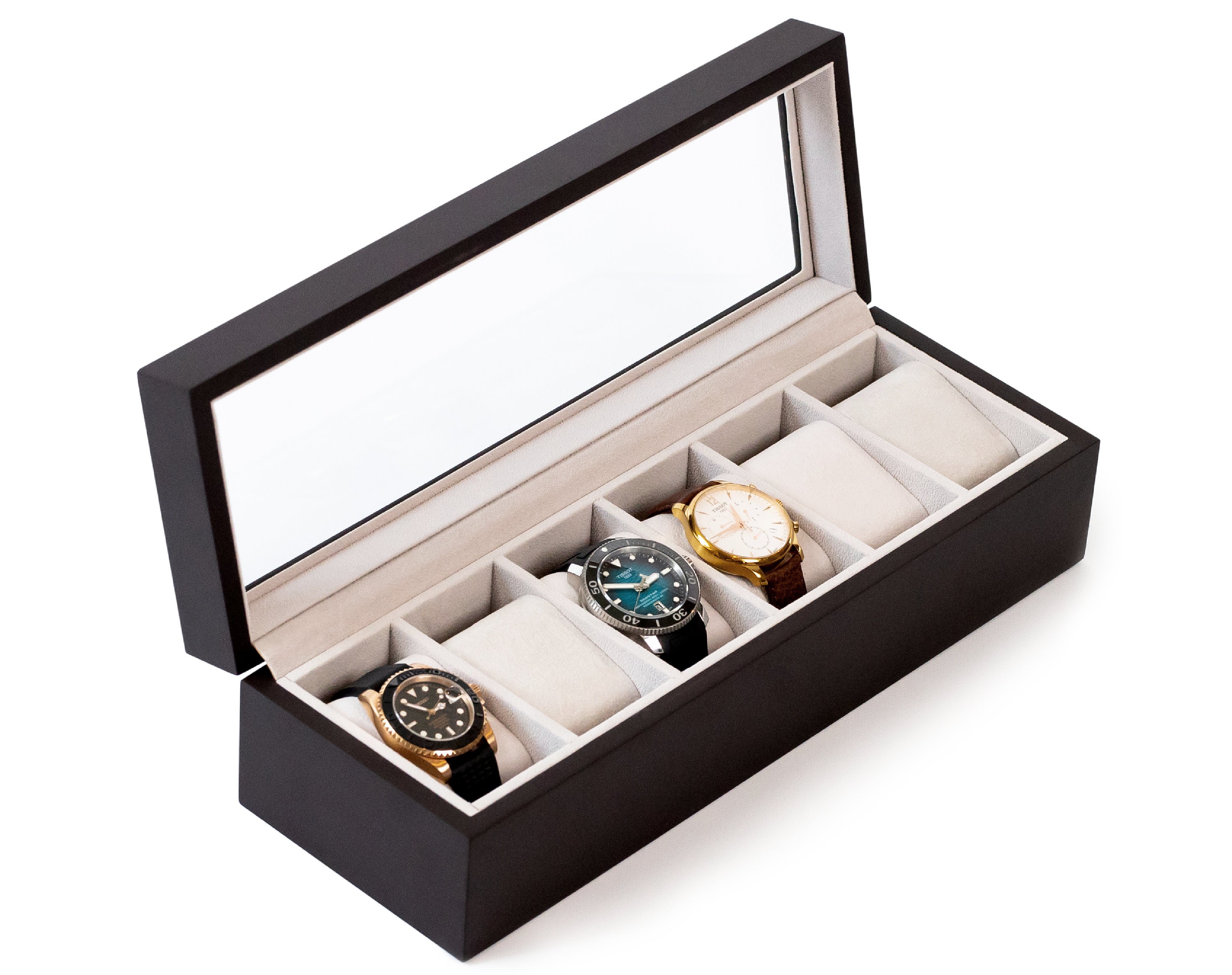 Mimifly Wood Watch Box, Watch Storage Case Holder Watch Organizer with  Glass Display Lid for Men and Women, 5 Slots