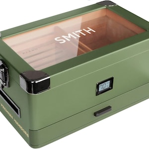 Military Glass Top Humidor Matte Green with Front Digital Hygrometer - Holds (50-100 Cigars) by Klaro