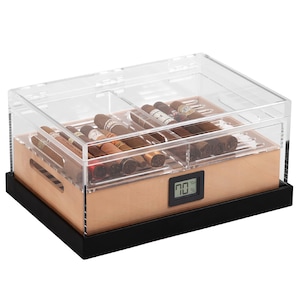 Felix Pro Tupperdor - Humidor acrilico ermetico, vassoio in cedro spagnolo, base in legno di frassino, igrometro digitale, divisore acrilico - contiene 50-60 sigari