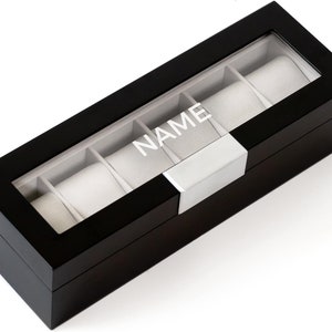 Modern Black 6-Slot Watch Box with Metal Clip and Real Glass by Case Elegance