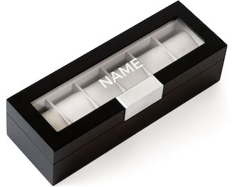 Modern Black 6-Slot Watch Box with Metal Clip and Real Glass by Case Elegance