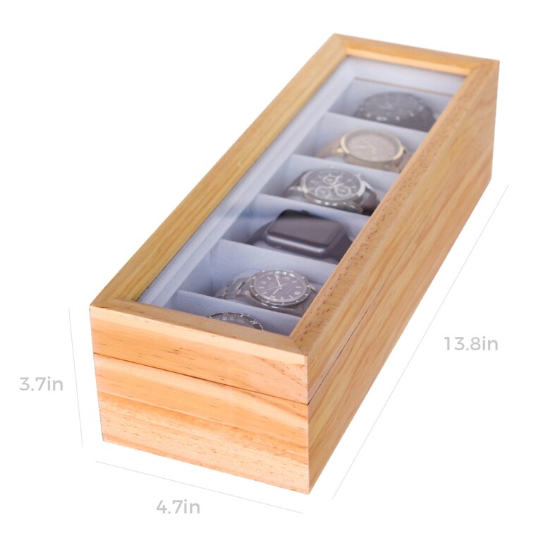 Solid Pine Wood Watch Box Organizer With Glass Display Top by Etsy