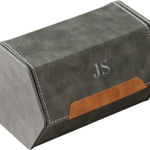 Custodia protettiva da viaggio per orologi a 2 scomparti - Organizer premium per orologi, pelle vegana - Cuscino regolabile, portaoggetti interno - Grigio