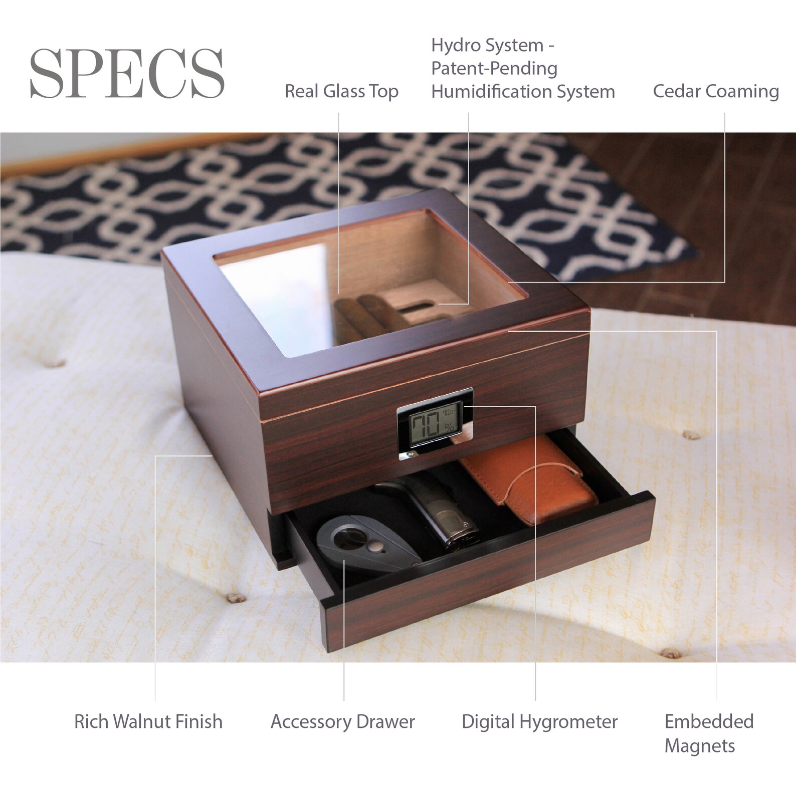 Humidor Glass Top Handcrafted Cedar with Front Digital Etsy