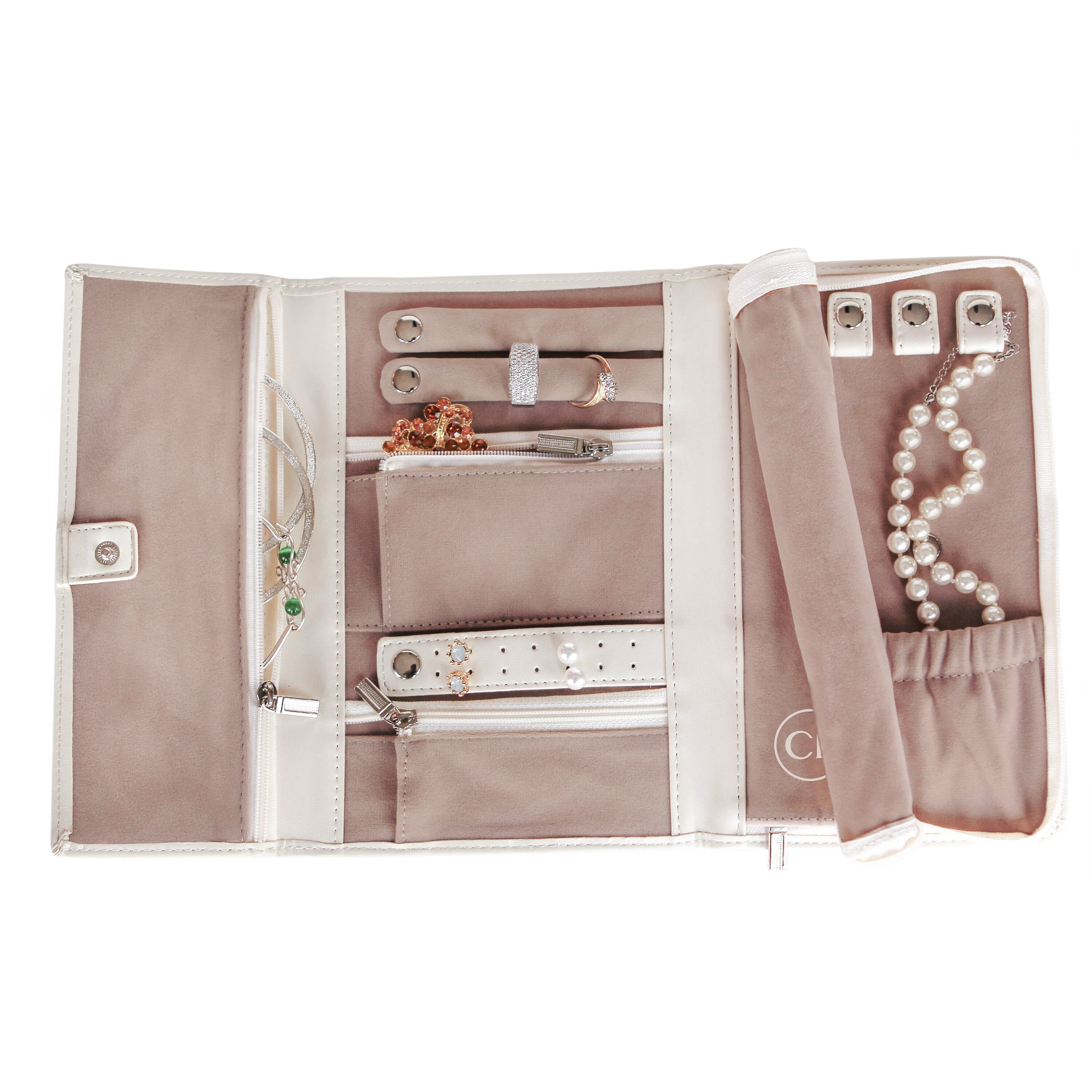 Vegan Leather Travel Jewelry Case Organizer Cream Finish Etsy