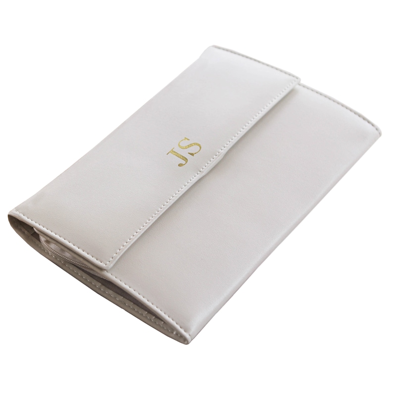 Vegan Leather Travel Jewelry Case Organizer Cream Finish image 0