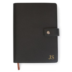 Couverture de journal rechargeable noire en cuir pleine fleur de qualité supérieure avec carnet de notes A5 avec ligne - Cuir DURA résistant aux rayures par Case Elegance