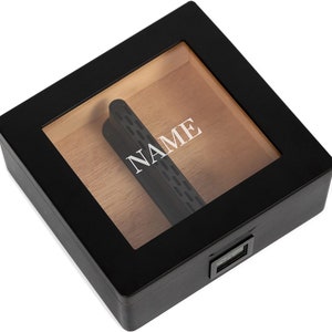 MAG Humidor, Glass Top with Magnetic Seal, 20-30 Cigars, Matte Black with Custom Polished Black Hardware, Spanish Cedar, Humidor Solution