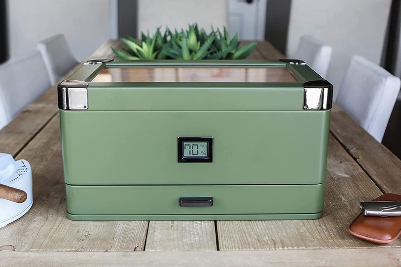 Military Glass Top Humidor Matte Green With Front Digital Etsy