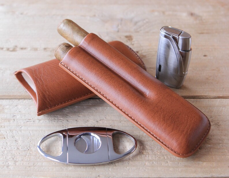 Two Cigar Travel Vegan Leather Case in Chestnut Brown by Case Elegance image 9