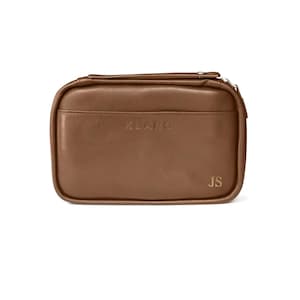 Klaro Travel Leather Cigar Case, 5 Cigar Storage, 2 Accessory Pockets, Humidification Pocket, Internal Hard-Shell Protection - Brown
