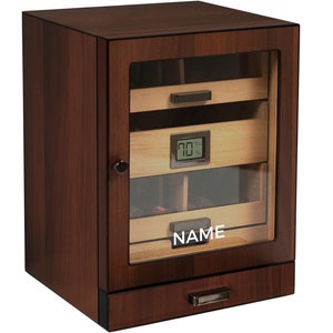 Luca Humidor Cabinet, Rich Brown Walnut Finish, Large Size, 80-100 Cigars, Digital Hygrometer, Spanish Cedar, Hydro System, Accessory Drawer