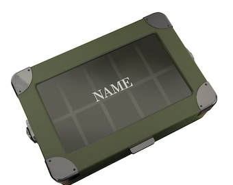 Militaire horlogekast met 10 sleuven voor heren, bovenkant van echt glas, compatibel met Apple Watch-standaard, accessoirelade, standaard voor horlogekussens