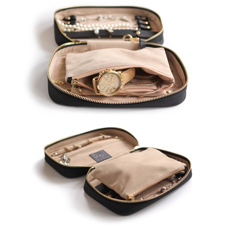 Black Full Grain Leather Travel Jewelry Case Organizer by Case Etsy