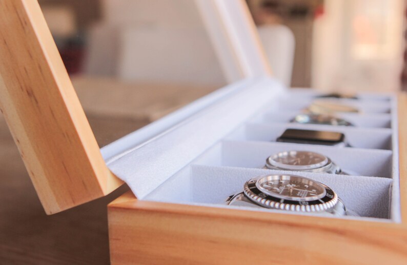 Solid Pine Wood Watch Box Organizer With Glass Display Top by Etsy