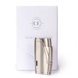 Brushed Stainless Steel Finish with Double Torch Cigar Lighter with by Case Elegance…