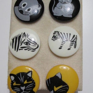 Vintage LERNER Pierced Earrings, Mouse/Zebra/Cat, Plastic Button Style, Set/3 NWT