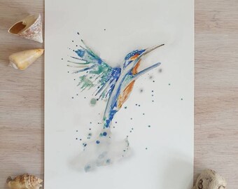 Abstract kingfisher watercolour print,Kingfisher,Watercolour painting,Kingfisher art,Giclee print,Kingfisher Art,Kingfisher Painting,