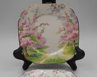 Royal Albert Blossom Time 2 Square 5&quot; Dessert Plate England Bone China Gold Trim
