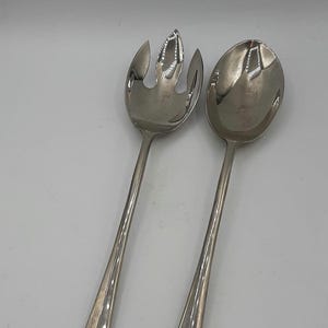 Vintage Elegance Silver Plated Large Salad Fork & Spoon 12 1/2" Long Solid