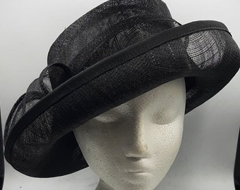 Vintage Black Holt Renfrew Fashion Hat 100% Natural Straw Summer Fun