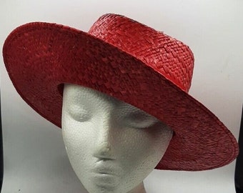 Vintage Marida London Red Straw Woman's Hat Made in England