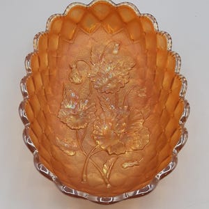 Vintage Imperial Quilted Carnival Glass Pansy Marigold Candy Dish Tray Oval