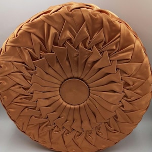Vintage Orange MCM Round Satin Pinwheel Throw Pillow Art Deco Boho Retro