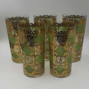 1950年代 カルバーズ プラドグリーン 22Kゴールド ハイボールグラス 5個セット ヴィンテージ MCM バーウェア