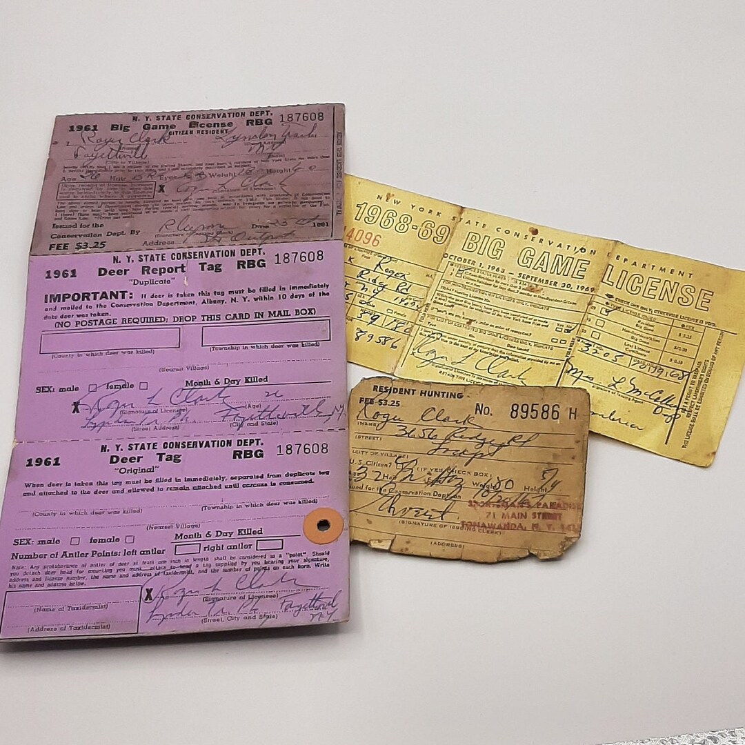 Vintage 1960's New Big Game Hunting License and Tag New Etsy