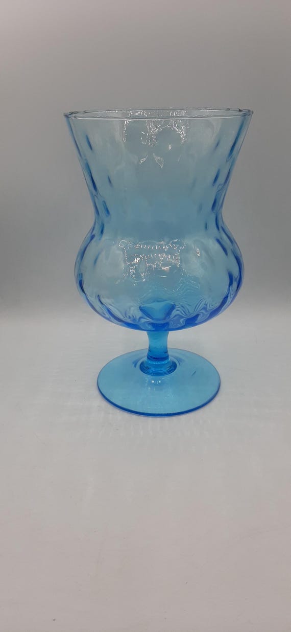 ヴィンテージ エンポリ ブルーガラス 台座花瓶 9インチ 手吹き MCM