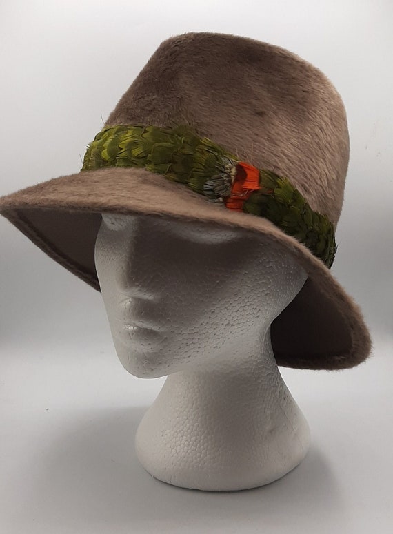 Vintage ADOLFO II Empress Faux Brown Fur Felt Hat 