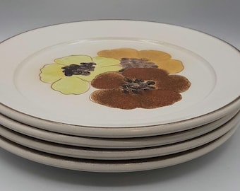 Vintage Set of 4 Denby Langley Potpourri Honey Stoneware 9 3/4&quot; Dinner Plates