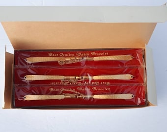 Vintage Shuttlecock Brand Yellow Gilt Gold Best Quality Watch Bands NOS 12 Bracelet Bands, Vintage Women&#39;s Watch Bracelet Bands