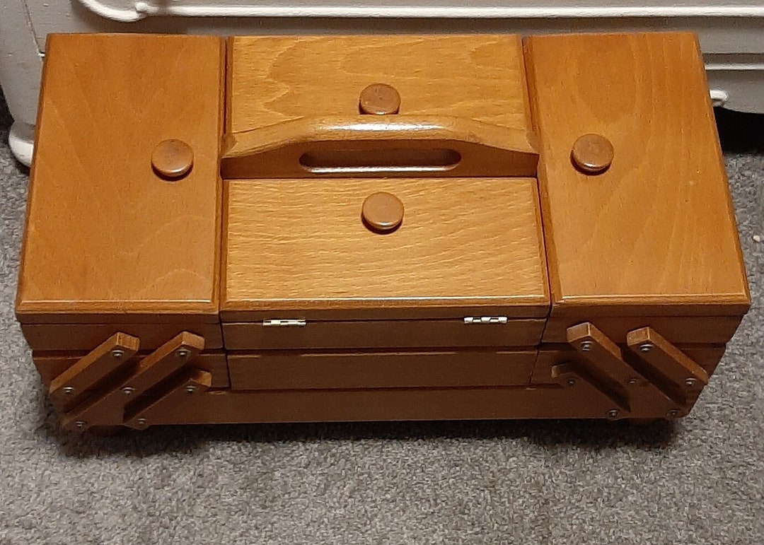Vintage Wooden Accordion Fold Out Sewing Box Made in Romania 17 X 9 X 8 Etsy