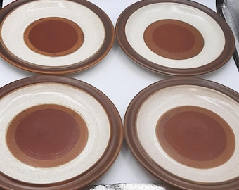 Juego de 4 platos vintage Denby Potters Wheel, color beige, rojo óxido y postre para ensalada
