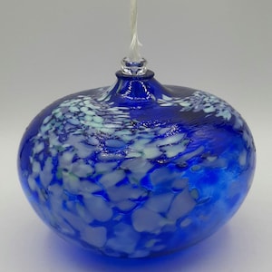 Vintage Studio Hand Blown Glass Oil Lamp Multi Blue Colors W/ Wick Holder 4 1/2&quot;