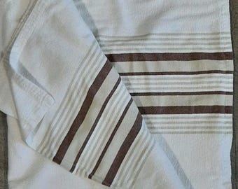 Flannel Brown White Stripe Flat Top Sheet Full Size Vintage 72 x 86 Warm Snug