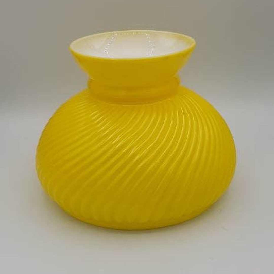 Vintage Student Lamp Shade Bright Yellow on Milk Glass Hurricane Swirl Ribbed 7 Etsy