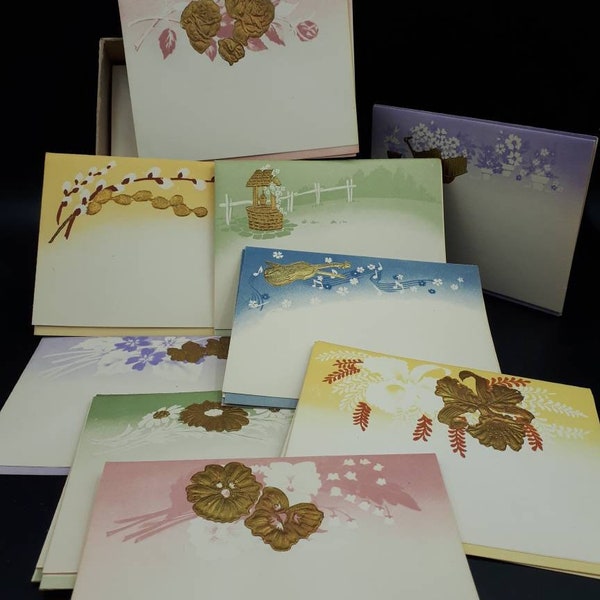 Vintage Golden Charm Notes Stationary Set An Artist Card 16 Notes & 15 Envelopes Letter Writing