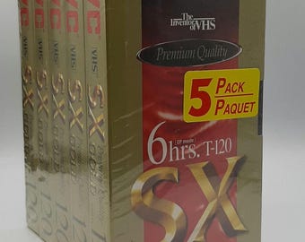 5 cintas VHS JVC T-120 SX Gold, selladas, de 6 horas