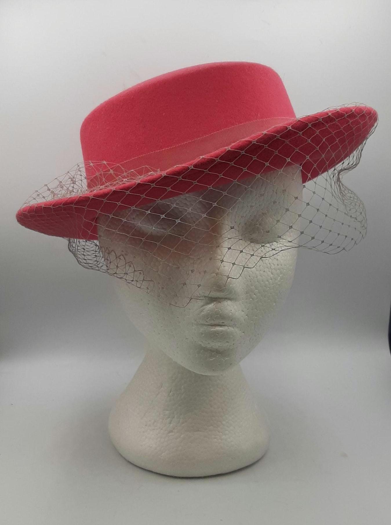 Vintage Geo W Bollman Hat Doeskin Felt Wool Pink Bow and  display picture 1