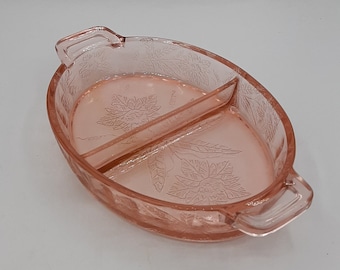 Vintage 1930er Jahre Pink Depression Glas Geteilt Relish Pickle Candy Dish Floral