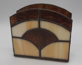 Vintage Handmade Hand Crafted Stained Glass Napkin Holder Home Decor