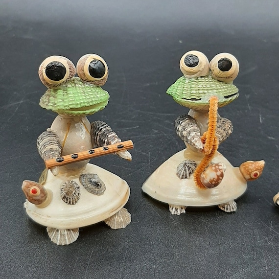 4 Vintage 50's Mid Century Musical Shell Frogs Turtle Statues