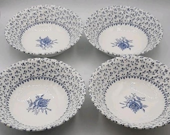 Vintage Johnson Bros Blue Rose Bouquet ontbijt- en saladekommen set van 4, Ironstone Engeland