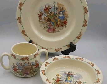 Lot Of 3 Vtg Royal Doulton Bunnykins Child's Dish Bowl Thick Bone China England