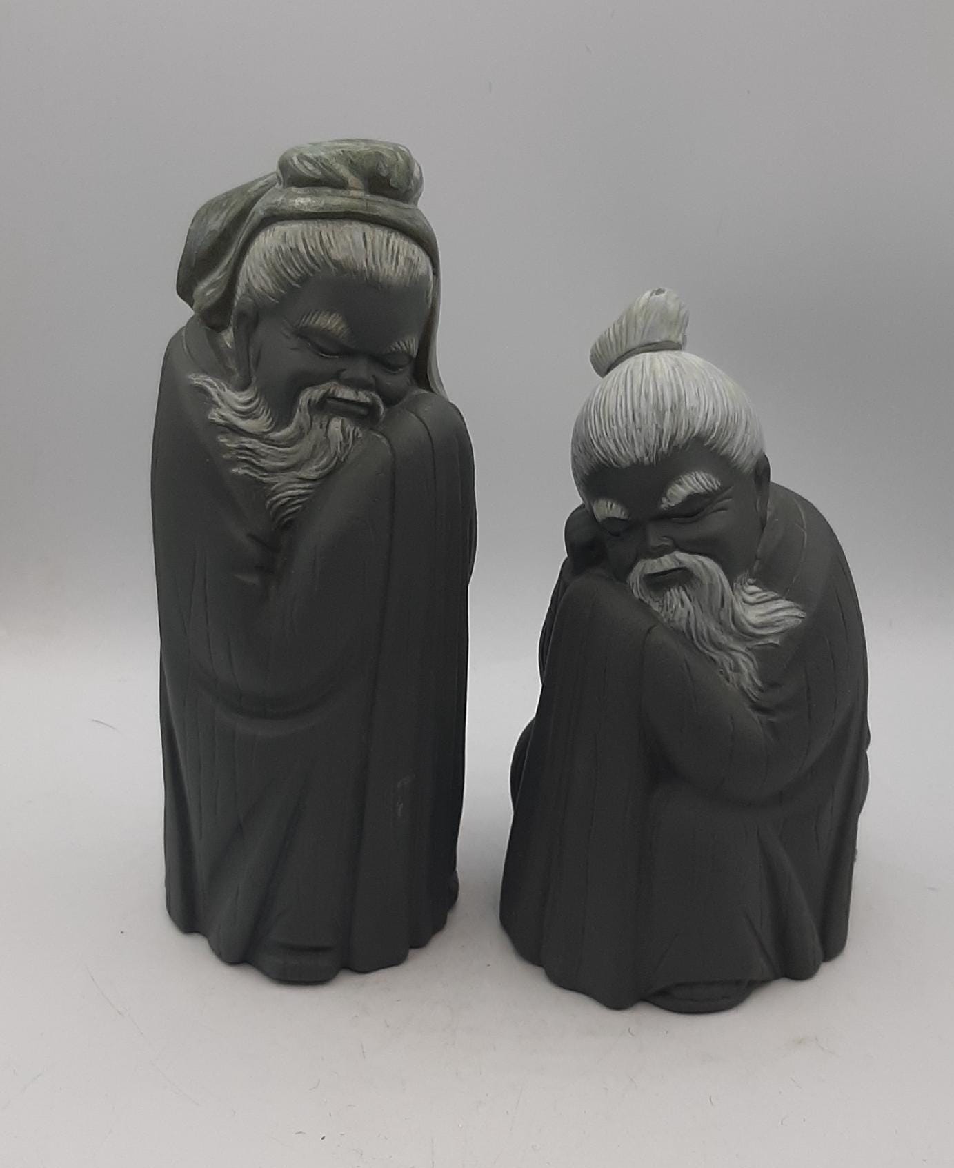 Set of 2 Lladro Sleeping Chinese Monks Retired Gres Porcelain